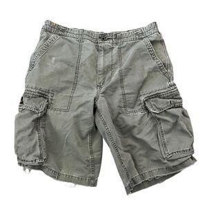 Vintage Y2K Polo Jeans Company Cargo Shorts Raw Hem Utility Pockets Olive 32